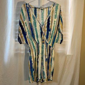 Lulu’s Womans Size L Romper Multi color Stripe Lined Elastic Drawstring